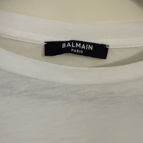 Balmain Authentic White Short Sleeve Crop Tee with logo. Never worn. Size XS - Picture 3 of 6